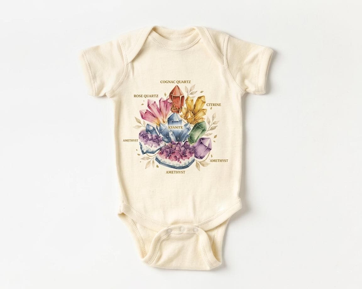 Crystal Kids Shirt, Boho Gemstone Toddler T-Shirt, Mystical Rockhound Youth Tee, Watercolor Crystal Wheel Gift