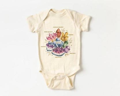 Crystal Kids Shirt, Boho Gemstone Toddler T-Shirt, Mystical Rockhound Youth Tee, Watercolor Crystal Wheel Gift
