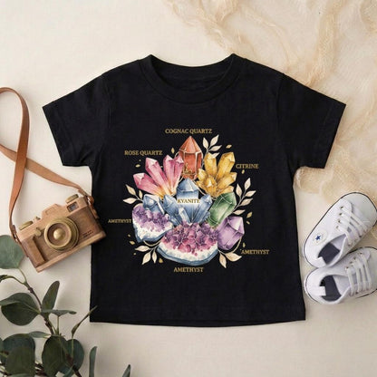 Crystal Kids Shirt, Boho Gemstone Toddler T-Shirt, Mystical Rockhound Youth Tee, Watercolor Crystal Wheel Gift