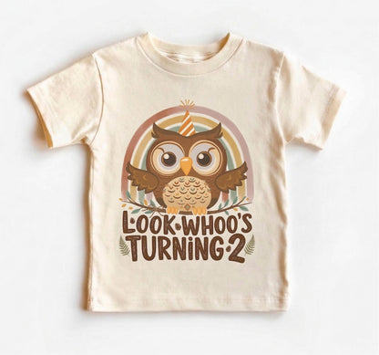Boho Owl 2nd Birthday Shirt, Look Whoos Turning 2 Outfit, Woodland Two Year Old Tee, Cute Toddler Party Top, Second Bday Gift