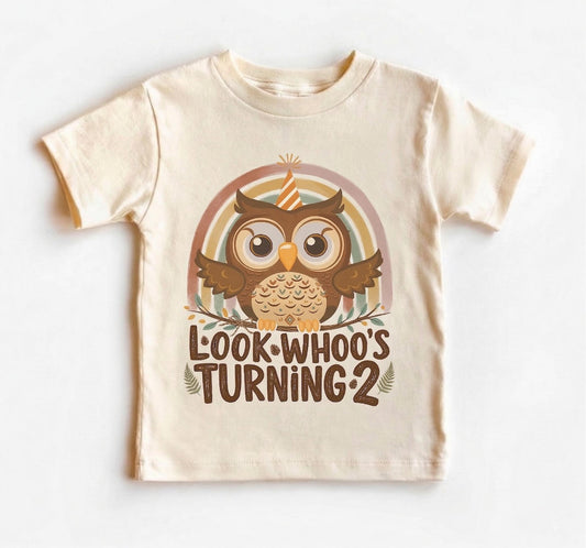 Boho Owl 2nd Birthday Shirt, Look Whoos Turning 2 Outfit, Woodland Two Year Old Tee, Cute Toddler Party Top, Second Bday Gift