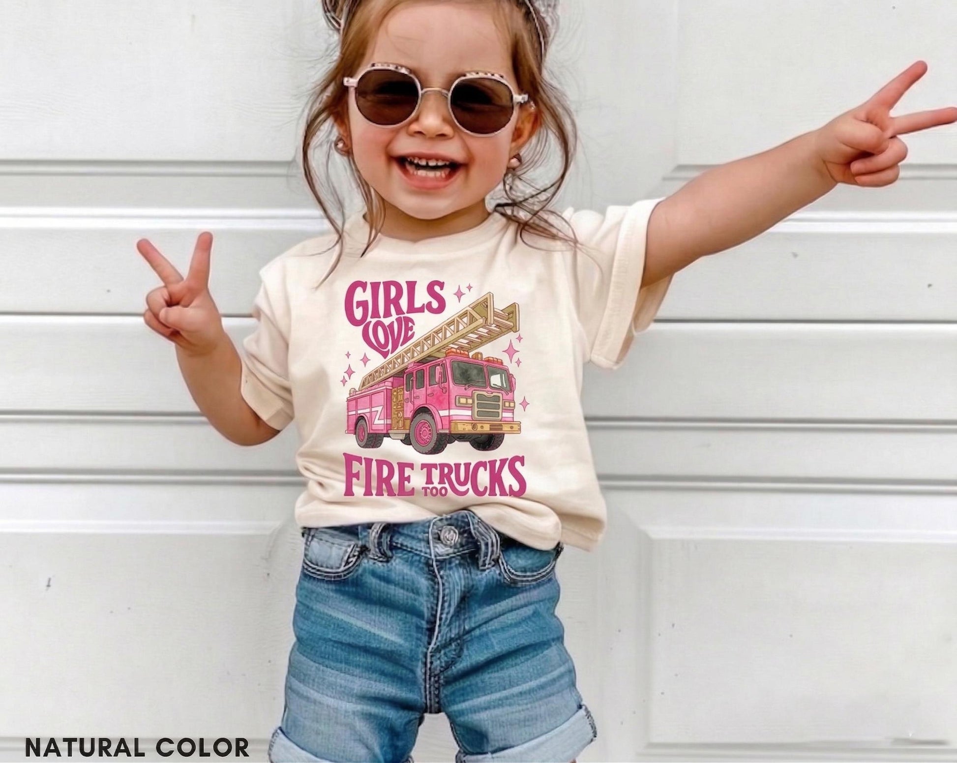 Pink Fire Truck Toddler Girl Shirt, Future Firefighter Tee, Girls Fire Engine Outfit, Cute Birthday Gift for Kids