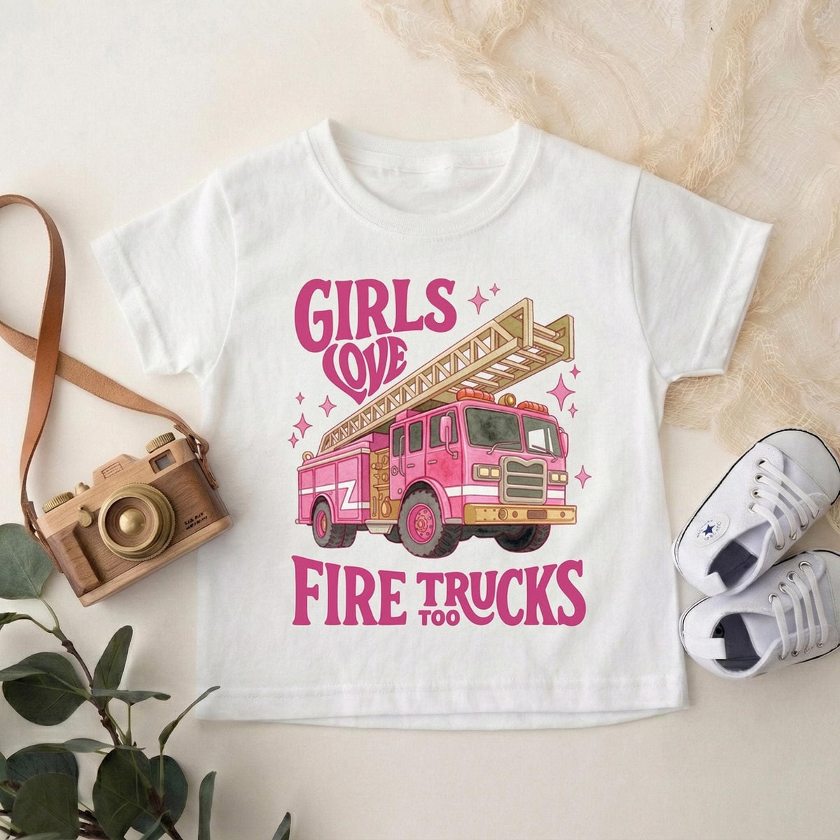 Pink Fire Truck Toddler Girl Shirt, Future Firefighter Tee, Girls Fire Engine Outfit, Cute Birthday Gift for Kids