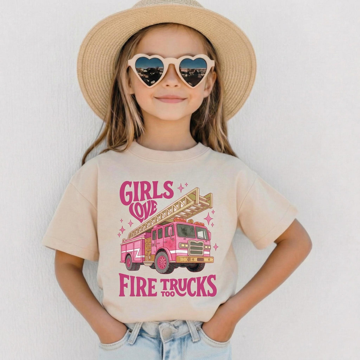 Pink Fire Truck Toddler Girl Shirt, Future Firefighter Tee, Girls Fire Engine Outfit, Cute Birthday Gift for Kids
