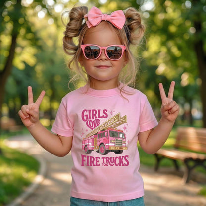 Pink Fire Truck Toddler Girl Shirt, Future Firefighter Tee, Girls Fire Engine Outfit, Cute Birthday Gift for Kids