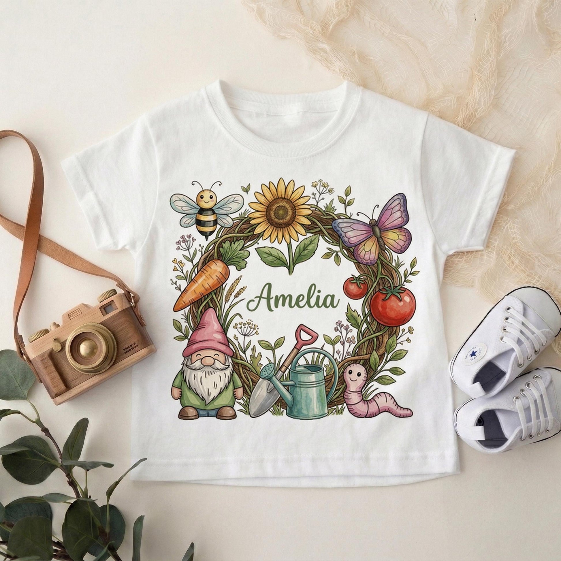 Cute Gnome Kids Shirt, Garden Doodles Toddler Tee, Spring Gardening Baby Outfit, Gnome Lover Gift for Boys Girls, Nature Botanical Shirt
