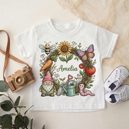 Cute Gnome Kids Shirt, Garden Doodles Toddler Tee, Spring Gardening Baby Outfit, Gnome Lover Gift for Boys Girls, Nature Botanical Shirt