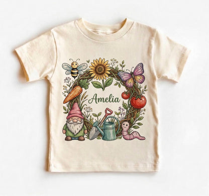 Cute Gnome Kids Shirt, Garden Doodles Toddler Tee, Spring Gardening Baby Outfit, Gnome Lover Gift for Boys Girls, Nature Botanical Shirt