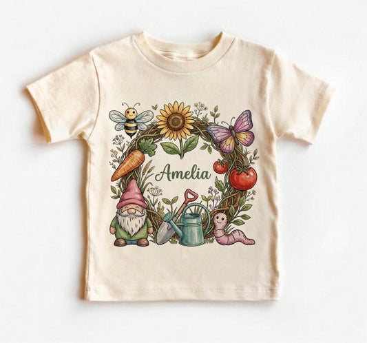 Cute Gnome Kids Shirt, Garden Doodles Toddler Tee, Spring Gardening Baby Outfit, Gnome Lover Gift for Boys Girls, Nature Botanical Shirt