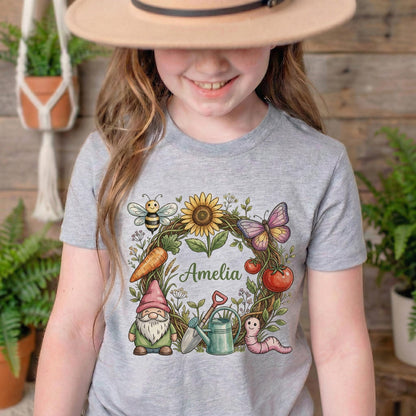 Cute Gnome Kids Shirt, Garden Doodles Toddler Tee, Spring Gardening Baby Outfit, Gnome Lover Gift for Boys Girls, Nature Botanical Shirt