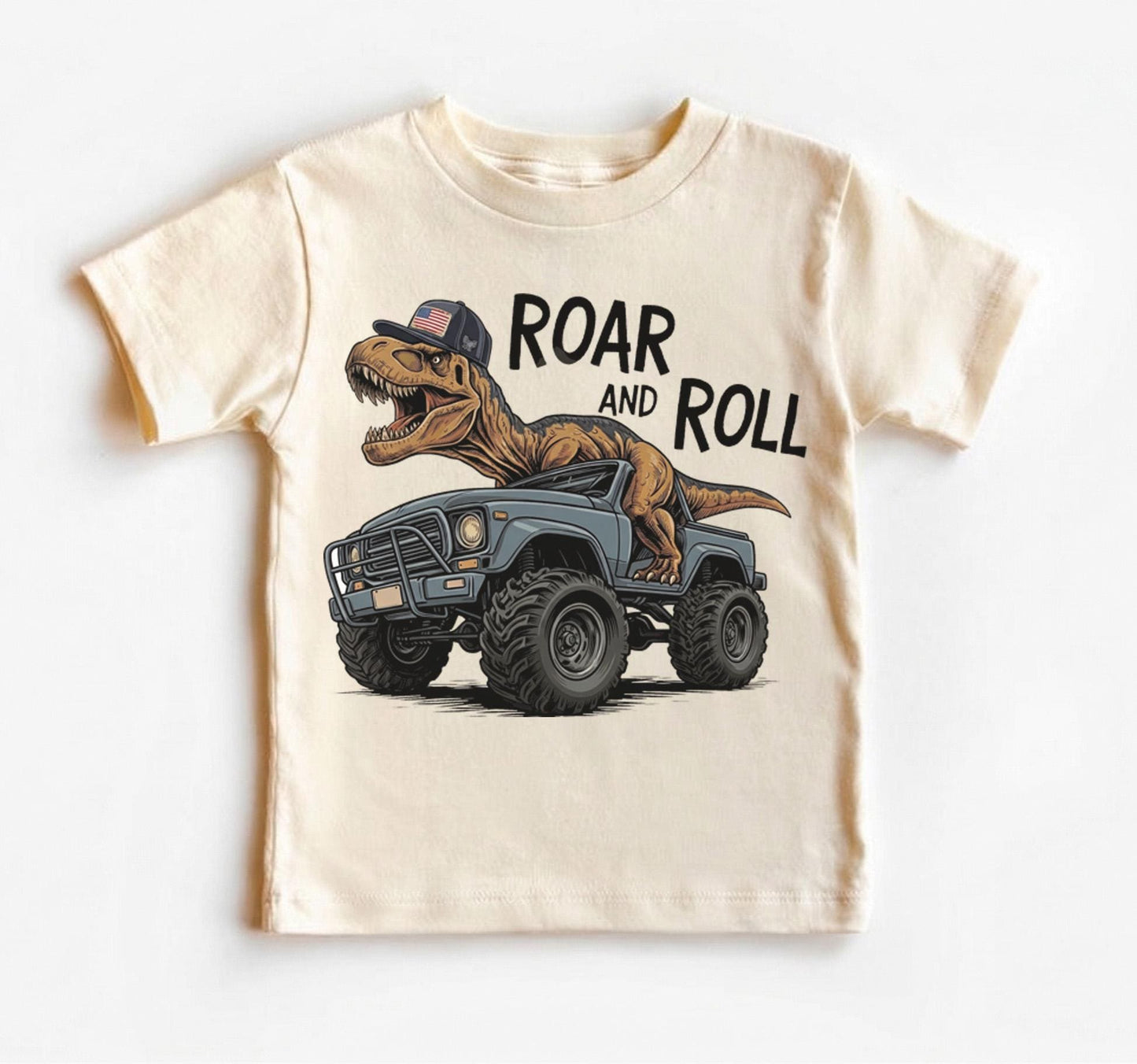Dinosaur Monster Truck Shirt for Toddler Boys, Roar and Roll T-Rex Dino Truck Kids Tee, Cool Birthday Gift Outfit, Monster Jam Youth Shirt