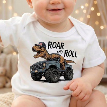 Dinosaur Monster Truck Shirt for Toddler Boys, Roar and Roll T-Rex Dino Truck Kids Tee, Cool Birthday Gift Outfit, Monster Jam Youth Shirt
