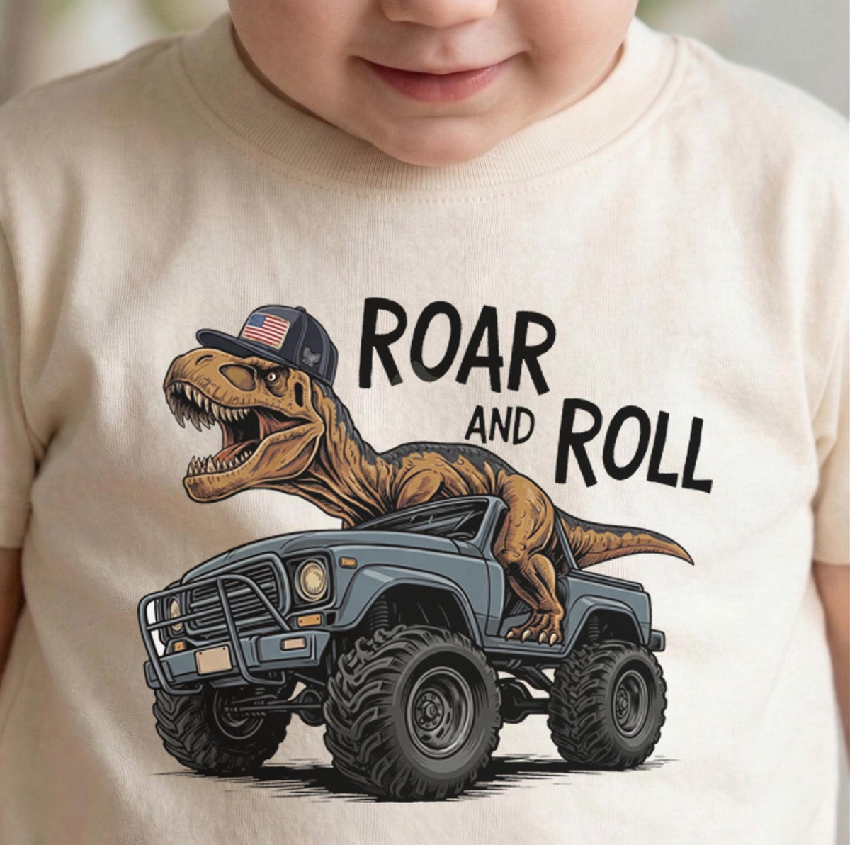 Dinosaur Monster Truck Shirt for Toddler Boys, Roar and Roll T-Rex Dino Truck Kids Tee, Cool Birthday Gift Outfit, Monster Jam Youth Shirt