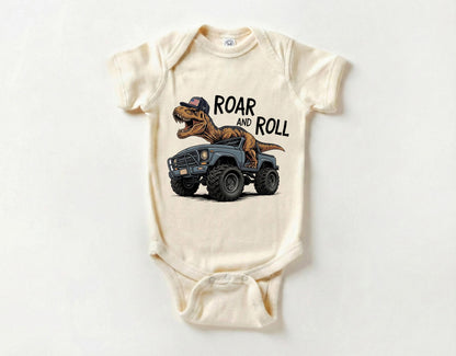 Dinosaur Monster Truck Shirt for Toddler Boys, Roar and Roll T-Rex Dino Truck Kids Tee, Cool Birthday Gift Outfit, Monster Jam Youth Shirt