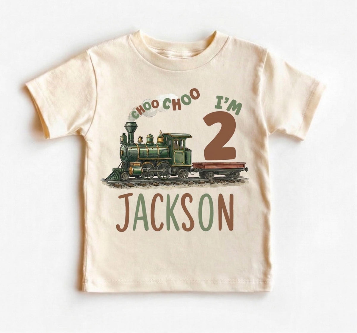 Personalized Choo Choo I'm 2 Shirt, Soft Cotton Train Toddler Tee, Custom Name 2nd Birthday Outfit, Boy Train Party Clothes