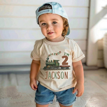Personalized Choo Choo I'm 2 Shirt, Soft Cotton Train Toddler Tee, Custom Name 2nd Birthday Outfit, Boy Train Party Clothes