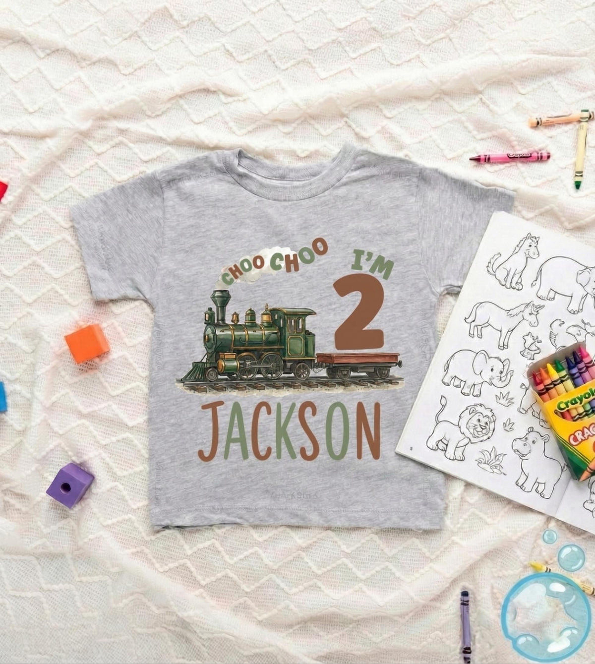 Personalized Choo Choo I'm 2 Shirt, Soft Cotton Train Toddler Tee, Custom Name 2nd Birthday Outfit, Boy Train Party Clothes