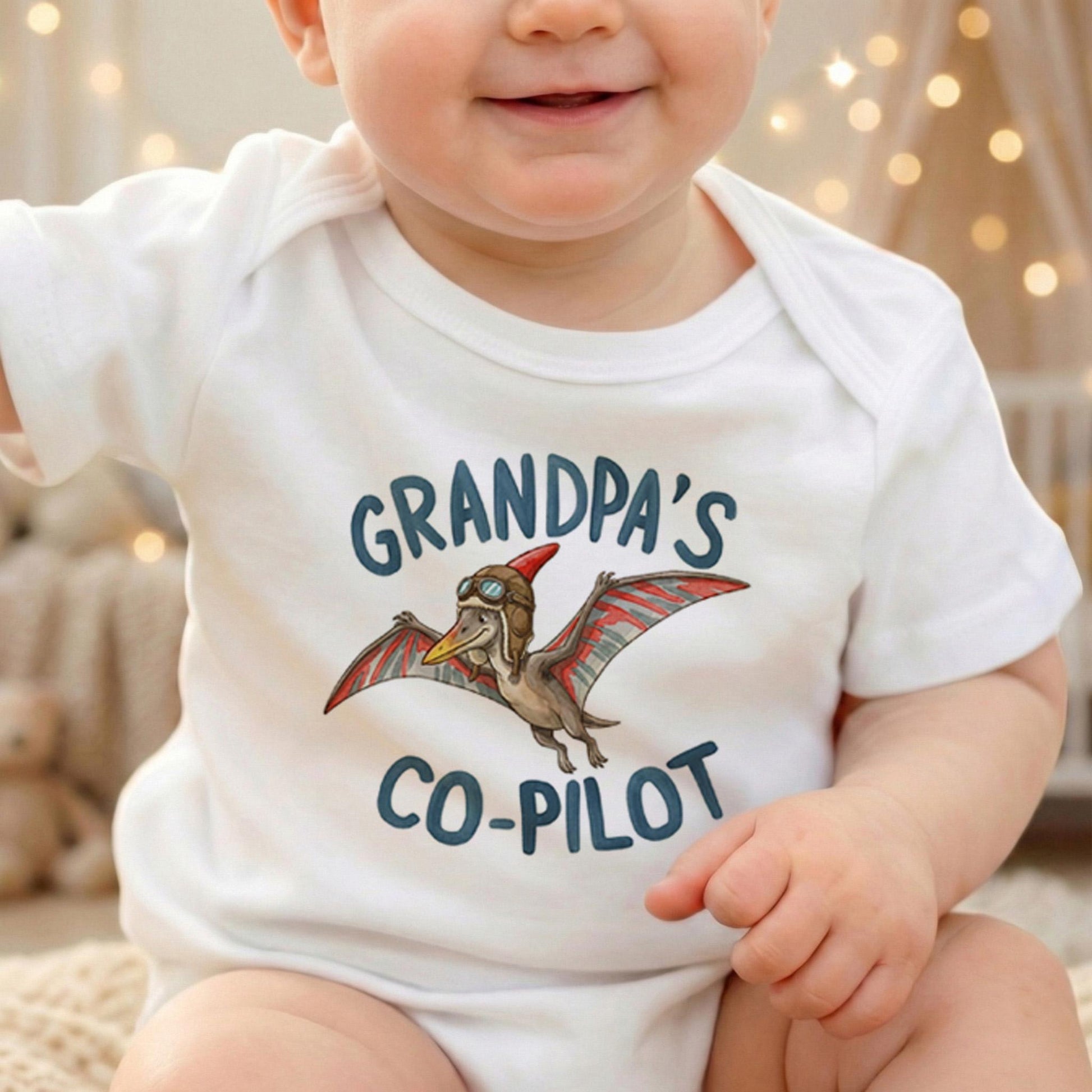 Grandpa's Co-Pilot Toddler Shirt, Dinosaur Future Pilot Tee, Kids First Flight Airplane Clothing, Aviator Dino Boy Girl Gift