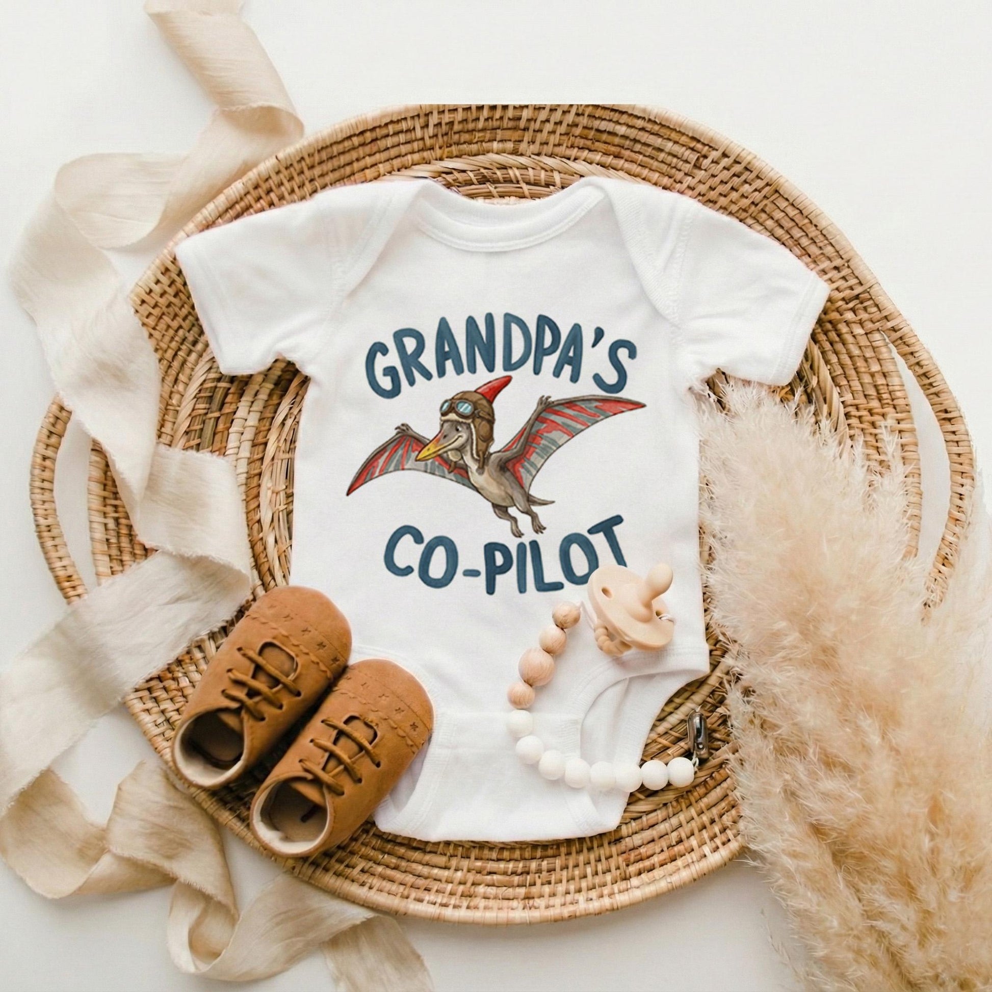 Grandpa's Co-Pilot Toddler Shirt, Dinosaur Future Pilot Tee, Kids First Flight Airplane Clothing, Aviator Dino Boy Girl Gift