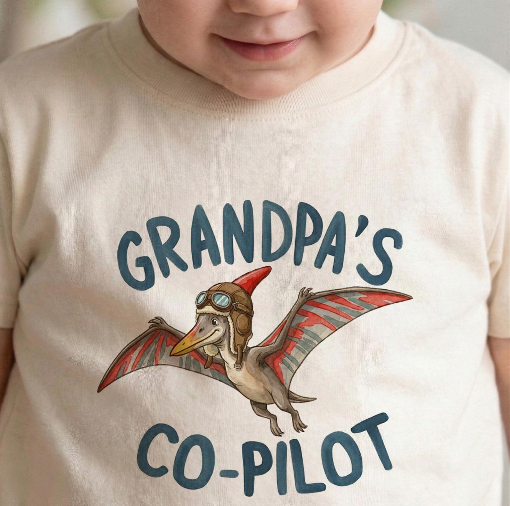 Grandpa's Co-Pilot Toddler Shirt, Dinosaur Future Pilot Tee, Kids First Flight Airplane Clothing, Aviator Dino Boy Girl Gift