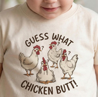 Funny Kids Chicken Shirt, Guess What Tee, Toddler Boy Humor Apparel, Cute Farm Animal Outfit, Joke Birthday Gift for Girl, Chicken Butt