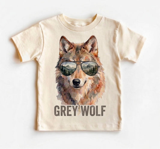Grey Wolf Toddler Shirt, Cute Educational Animal T-Shirt, Natural Boho Kids Tee, Soft Cotton Wildlife Gift