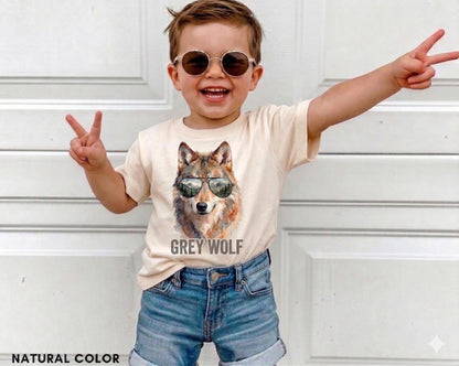 Grey Wolf Toddler Shirt, Cute Educational Animal T-Shirt, Natural Boho Kids Tee, Soft Cotton Wildlife Gift