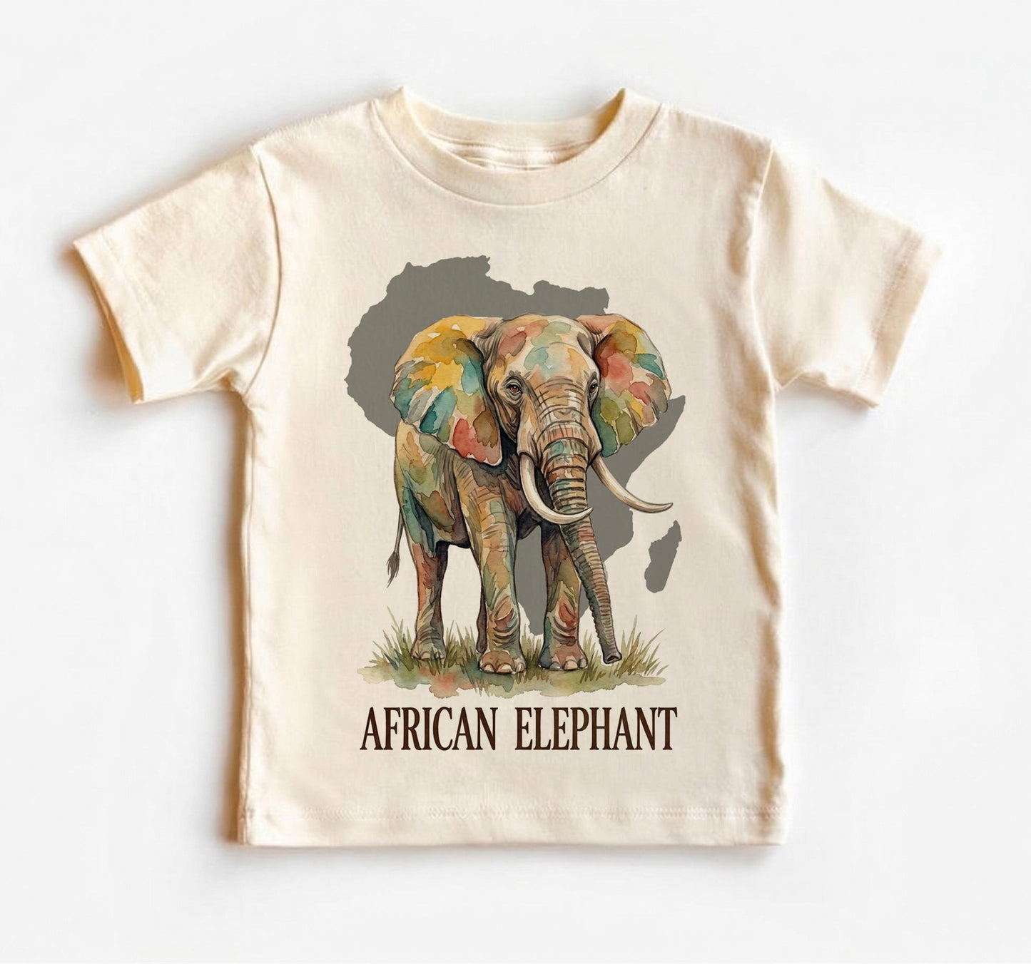 African Elephant Toddler Shirt, Watercolor Safari Animal Kids Tee, Zoo Trip Outfit for Boys and Girls, Africa Map Toddler Graphic Top