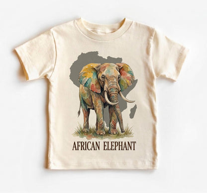 African Elephant Toddler Shirt, Watercolor Safari Animal Kids Tee, Zoo Trip Outfit for Boys and Girls, Africa Map Toddler Graphic Top