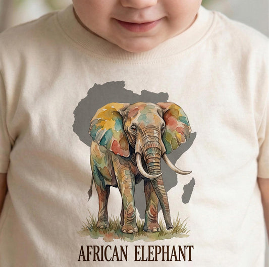 African Elephant Toddler Shirt, Watercolor Safari Animal Kids Tee, Zoo Trip Outfit for Boys and Girls, Africa Map Toddler Graphic Top