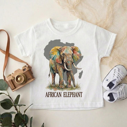 African Elephant Toddler Shirt, Watercolor Safari Animal Kids Tee, Zoo Trip Outfit for Boys and Girls, Africa Map Toddler Graphic Top