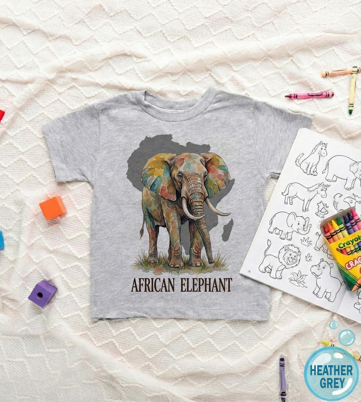 African Elephant Toddler Shirt, Watercolor Safari Animal Kids Tee, Zoo Trip Outfit for Boys and Girls, Africa Map Toddler Graphic Top