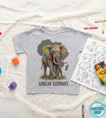African Elephant Toddler Shirt, Watercolor Safari Animal Kids Tee, Zoo Trip Outfit for Boys and Girls, Africa Map Toddler Graphic Top