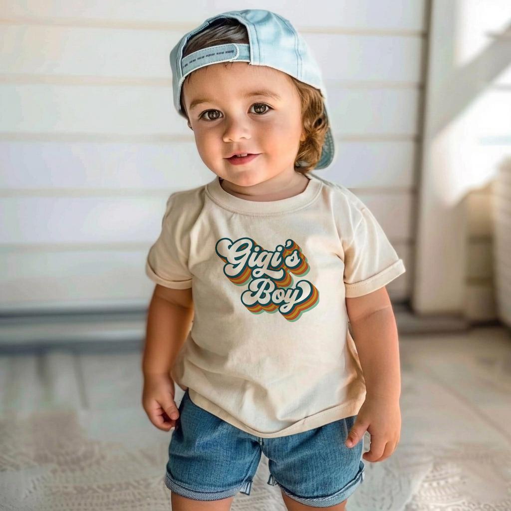 Gigi's Boy Toddler Shirt, Retro Groovy Grandson Tee, Cute Grandma Gift, Boho Baby Boy Outfit, Promoted To Gigi, New Birth Announcement