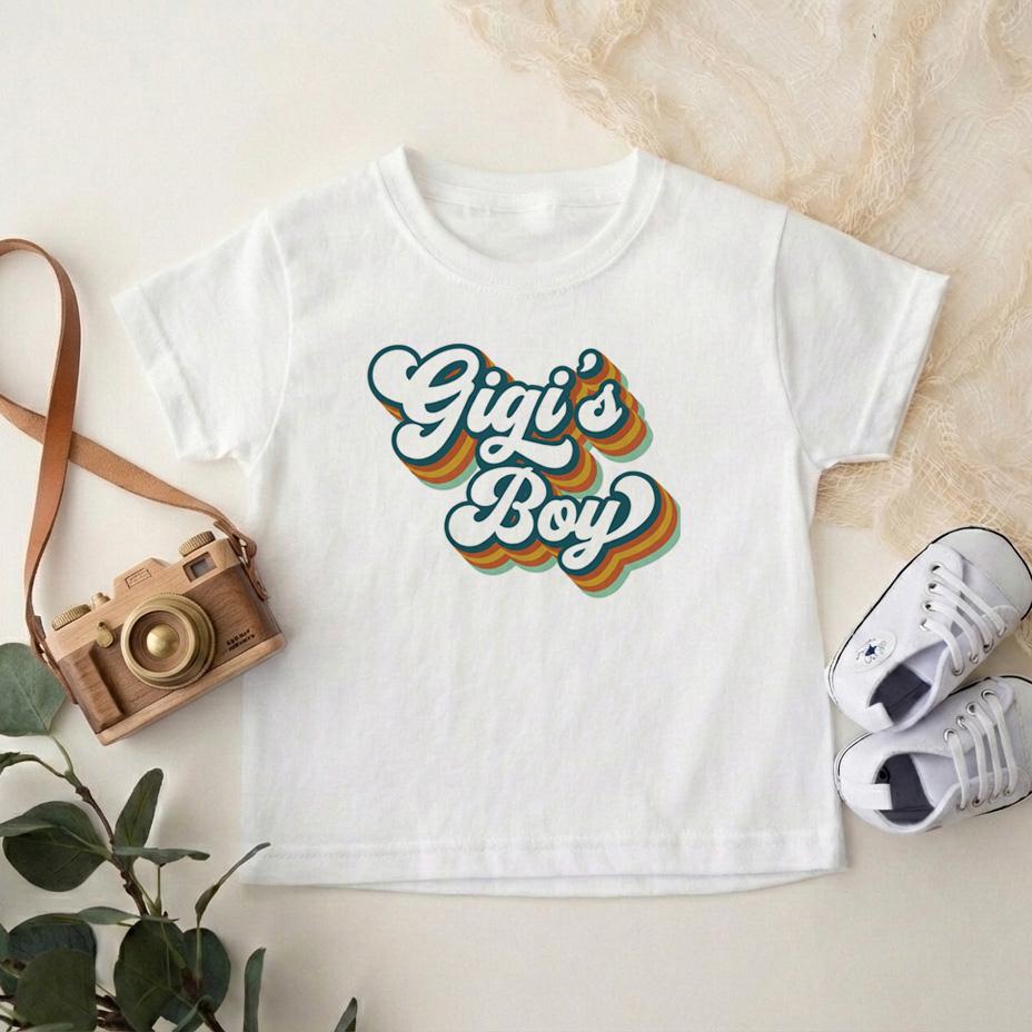 Gigi's Boy Toddler Shirt, Retro Groovy Grandson Tee, Cute Grandma Gift, Boho Baby Boy Outfit, Promoted To Gigi, New Birth Announcement