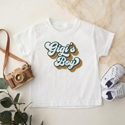Gigi's Boy Toddler Shirt, Retro Groovy Grandson Tee, Cute Grandma Gift, Boho Baby Boy Outfit, Promoted To Gigi, New Birth Announcement