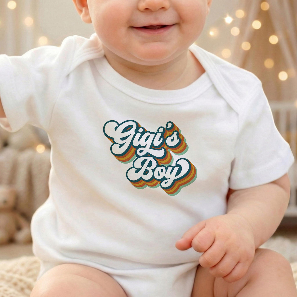 Gigi's Boy Toddler Shirt, Retro Groovy Grandson Tee, Cute Grandma Gift, Boho Baby Boy Outfit, Promoted To Gigi, New Birth Announcement