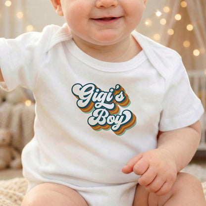 Gigi's Boy Toddler Shirt, Retro Groovy Grandson Tee, Cute Grandma Gift, Boho Baby Boy Outfit, Promoted To Gigi, New Birth Announcement