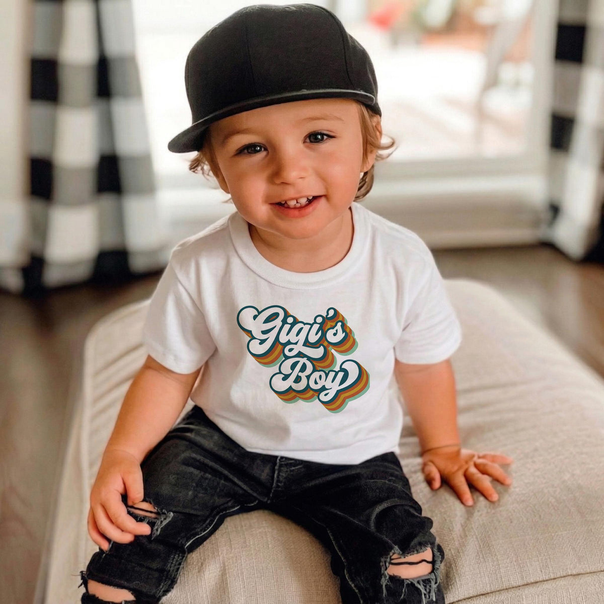 Gigi's Boy Toddler Shirt, Retro Groovy Grandson Tee, Cute Grandma Gift, Boho Baby Boy Outfit, Promoted To Gigi, New Birth Announcement