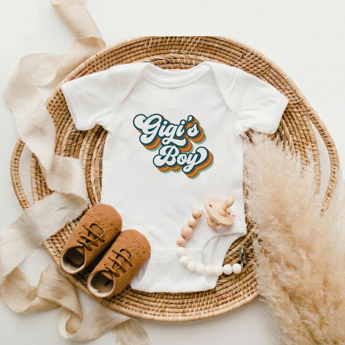 Gigi's Boy Toddler Shirt, Retro Groovy Grandson Tee, Cute Grandma Gift, Boho Baby Boy Outfit, Promoted To Gigi, New Birth Announcement