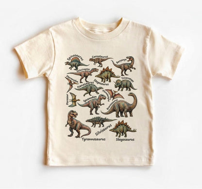Dinosaur Names Toddler Shirt, Educational Dino Tee, Vintage Future Paleontologist Top, Boho Boy Girl Clothes, Kids Dinosaur Lover Gift