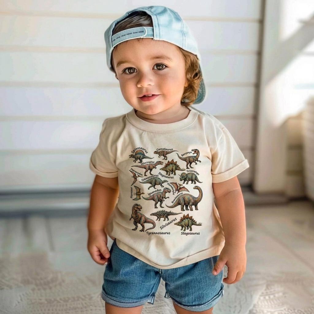 Dinosaur Names Toddler Shirt, Educational Dino Tee, Vintage Future Paleontologist Top, Boho Boy Girl Clothes, Kids Dinosaur Lover Gift