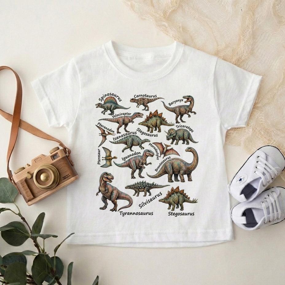 Dinosaur Names Toddler Shirt, Educational Dino Tee, Vintage Future Paleontologist Top, Boho Boy Girl Clothes, Kids Dinosaur Lover Gift