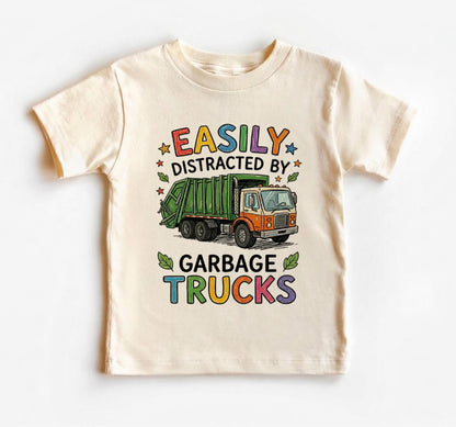 Easily Distracted by Garbage Trucks Kids Shirt, Colorful Trash Truck Toddler Tee, Trash Day Outfit, Cute Boy Recycle Truck Birthday Gift