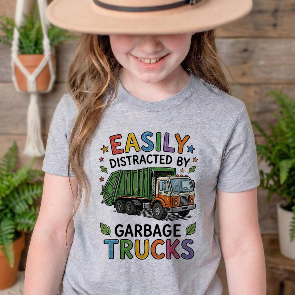 Easily Distracted by Garbage Trucks Kids Shirt, Colorful Trash Truck Toddler Tee, Trash Day Outfit, Cute Boy Recycle Truck Birthday Gift