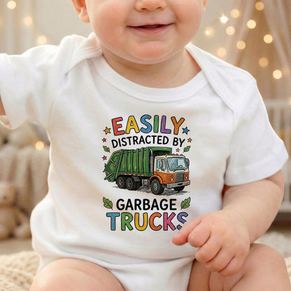 Easily Distracted by Garbage Trucks Kids Shirt, Colorful Trash Truck Toddler Tee, Trash Day Outfit, Cute Boy Recycle Truck Birthday Gift