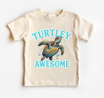 Turtley Awesome Toddler Shirt, Cute Sea Turtle Kids Tee, Funny Ocean Animal T-Shirt, Summer Beach Outfit for Boy Girl