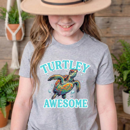 Turtley Awesome Toddler Shirt, Cute Sea Turtle Kids Tee, Funny Ocean Animal T-Shirt, Summer Beach Outfit for Boy Girl