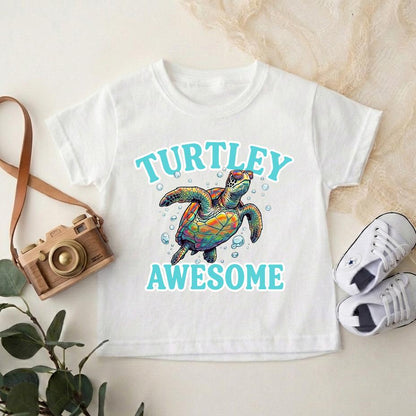 Turtley Awesome Toddler Shirt, Cute Sea Turtle Kids Tee, Funny Ocean Animal T-Shirt, Summer Beach Outfit for Boy Girl