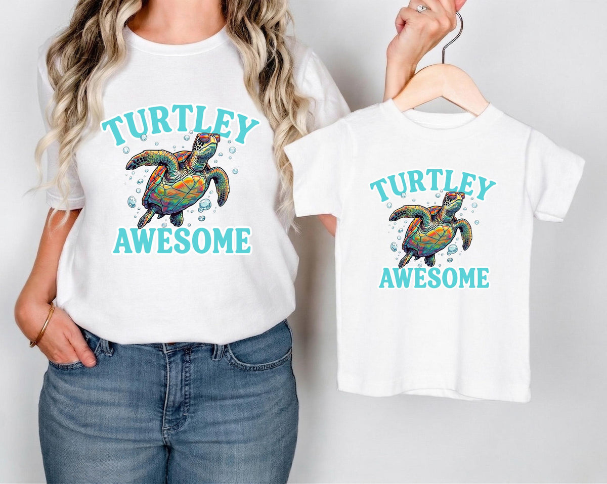Turtley Awesome Toddler Shirt, Cute Sea Turtle Kids Tee, Funny Ocean Animal T-Shirt, Summer Beach Outfit for Boy Girl